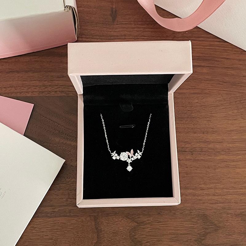 925 Sterling Silver Butterfly Tassel Necklace , Sweet Girl Style Delicate Choker for Women