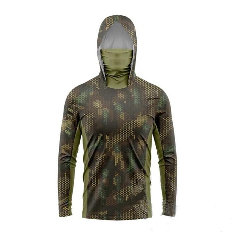 Lightweight Ice Silk Fishing Shirt With Hood Face Cover Long Sleeve UV Protection Quick Dry Outdoor Fly Apparel