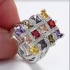 New Square Colour Crystal Big Rings For Women Zircon Ring Female Geometric Large Wedding Ring