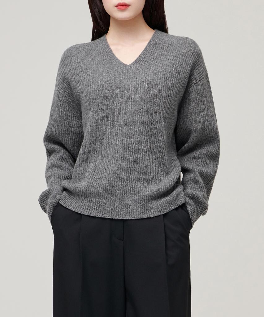 MUSINSA STANDARD WOMAN Women'S Lambswool Ribbed V-Neck Knit [Medium Grey]