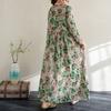 Early Spring Floral Vacation Style Travel Round Neck Retro Long Dress for Women Long Sleeved Vintage Dresses