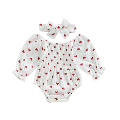 Tute da bambina per San Valentino con stampa a cuore a maniche lunghe con scollo a barchetta, tute da neonato autunno inverno con fascia