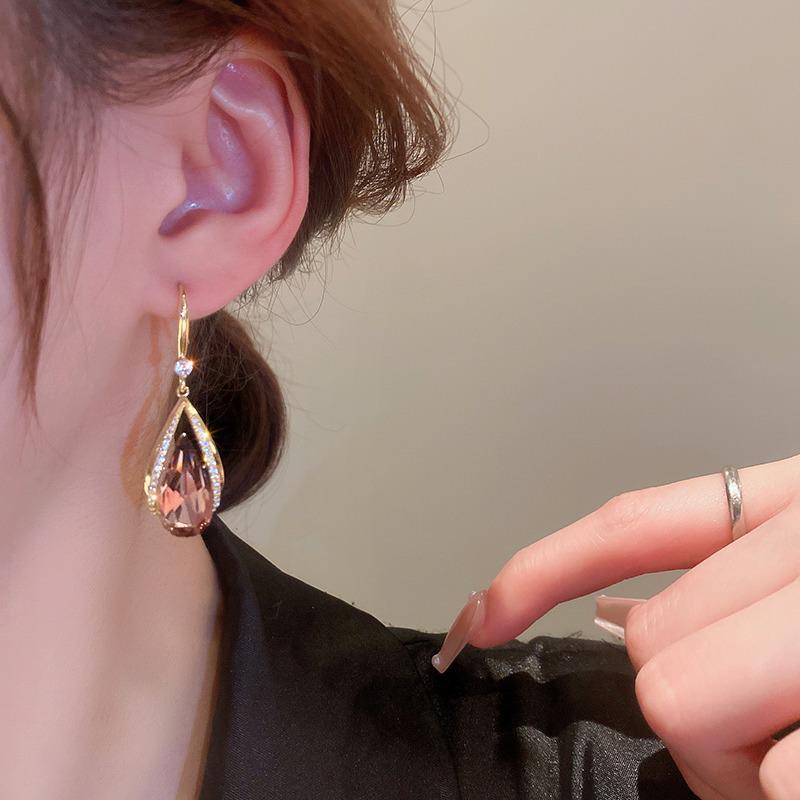 Korean Crystal Teardrop Earrings with Luxury Ear Hooks