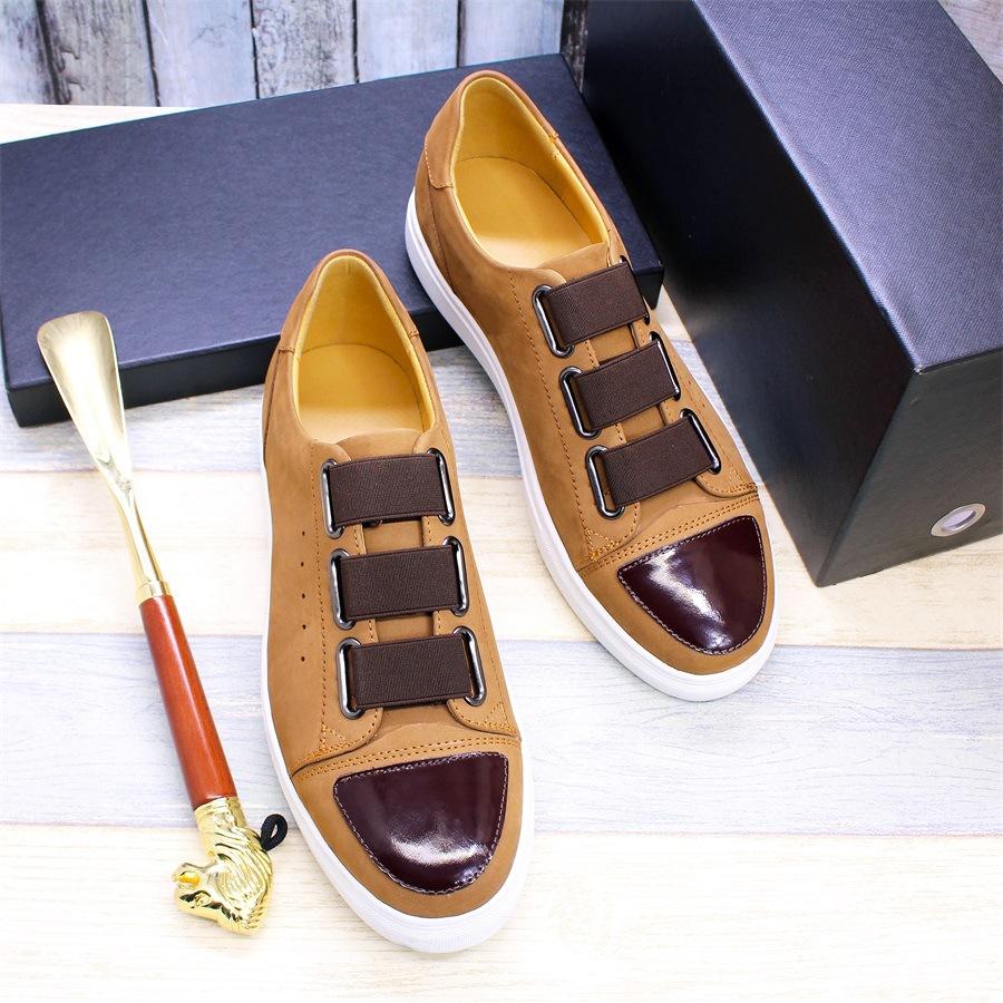Casual Leather Shoes Large Size Shoes Men'S Leather Breathable Flat Comfortable Board Shoes Elastic Band Men'S Leather Shoes