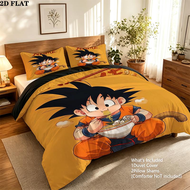 Custom Name,Cute Goku Pattern Bedding Home Decoration Birthday Gift ( 1 Duvet Cover + 2 Pillowcase, Without Core),fan Merchandise.