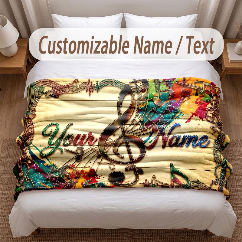 Music General Theme Soft Blanket Personalized Custom Name Text Print Warm Blanket Home Sofa Bedroom Decor