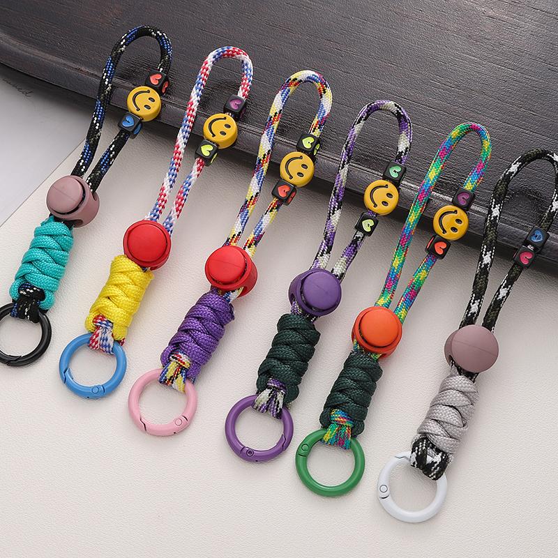1Pc Handcrafted Woven Smiling Face Lanyard Creative Keychain For Short Universal Mobile Phone And Car Keychain Practical