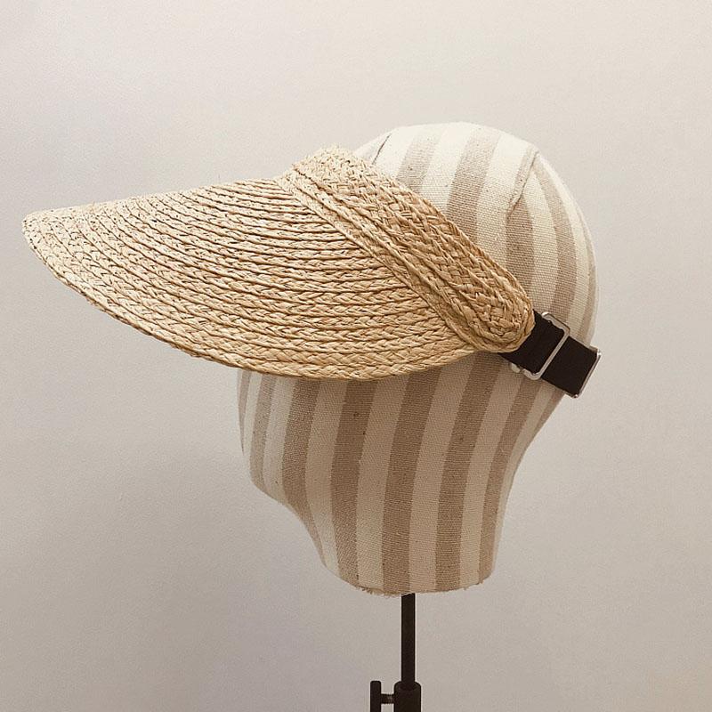 

New Fashion Wide Brim Raffia Sun Visor Hat for Women Straw Hat Ponytail Summer Beach Hat UV Packable Travel Derby Hat природний
