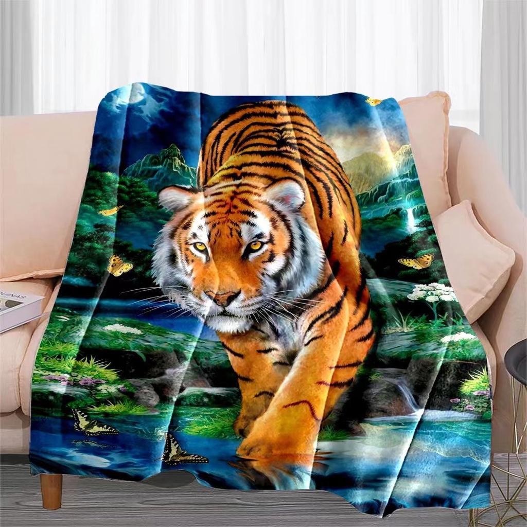 Tigers sudden attack digitalprinted polyester Bedroom velvet flannel soft sofa cover blanket Fleece soft sofa cover blankets
