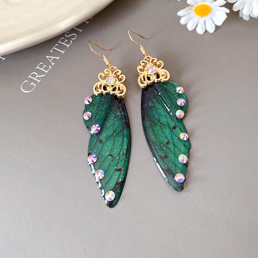 

Diamond resin wings fringed pendant ear hook fashion personality retro earrings femininity earrings design sense niche
