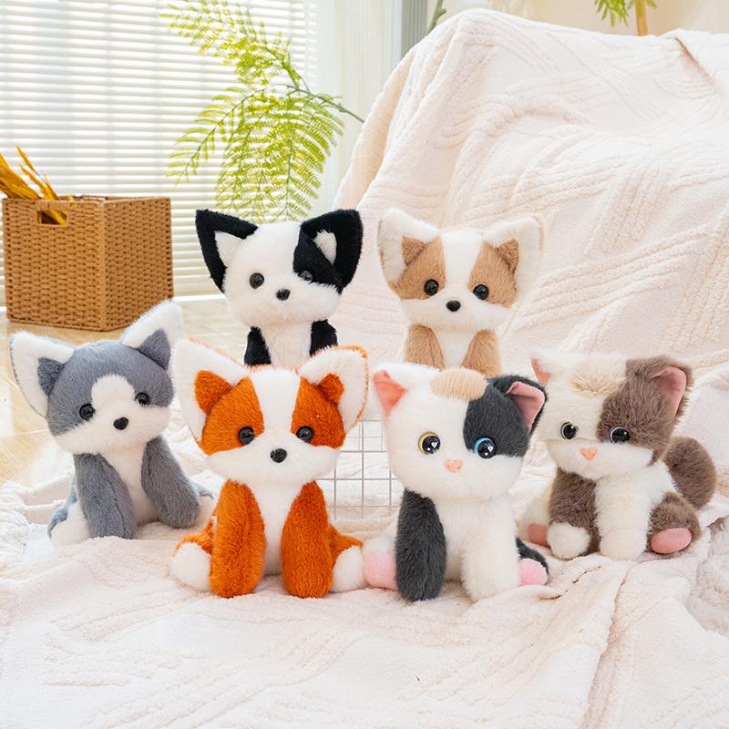 Cute Cat / Fox Plush Toys Squirrel Cartoon Animal Baby Accompany Doll Desk Ornaments Series Sweet Birthday Gift For Kids Friends