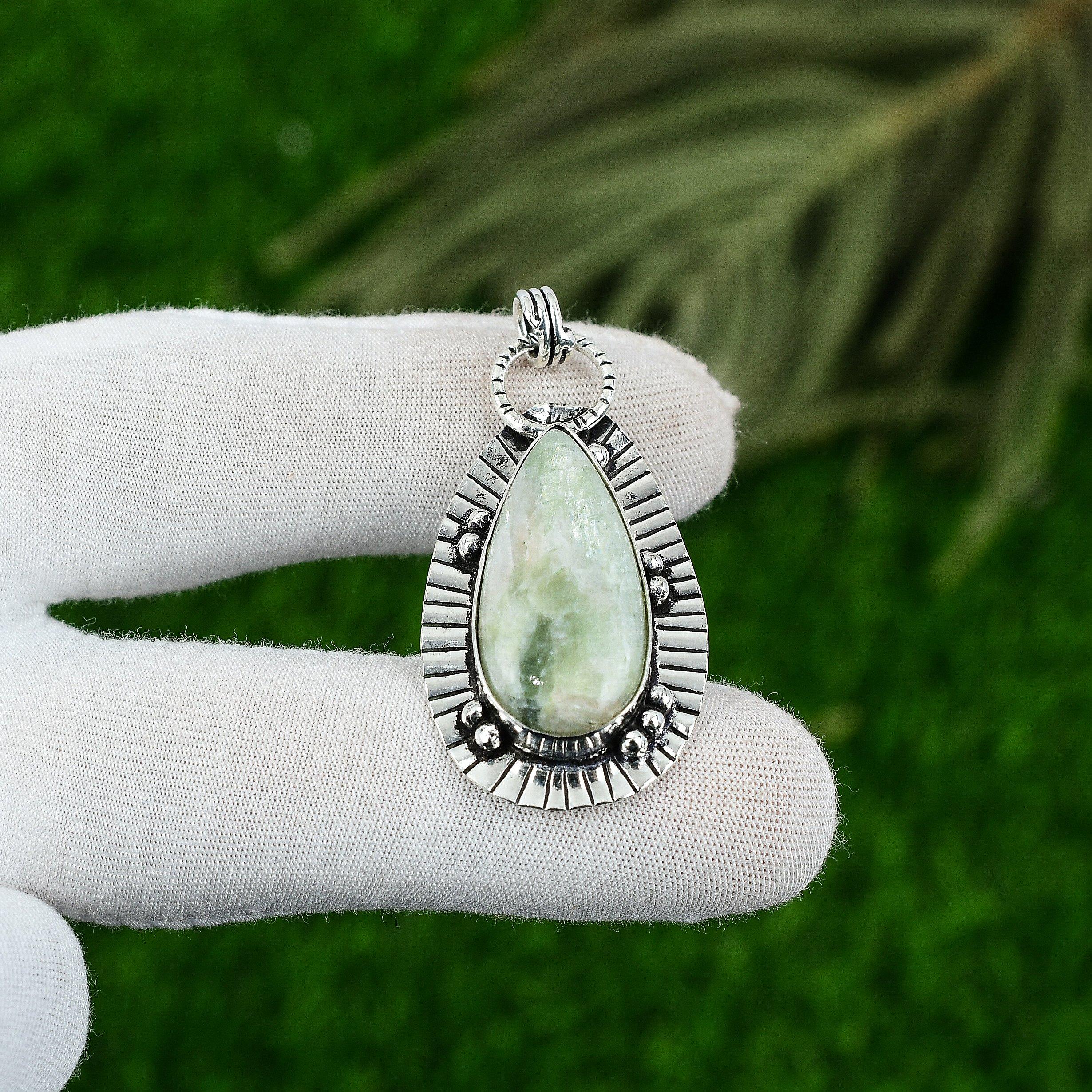 Daughters Day Sale Pear Aquateen Stone Sterling Silver Bezel Art Deco Pendant