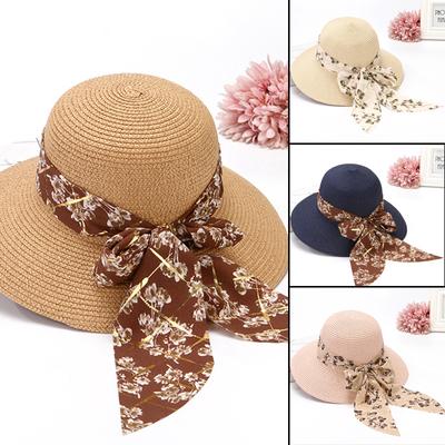 Ladies Women Sun Hat Straw Spring Summer Beach Wide Brim Hat