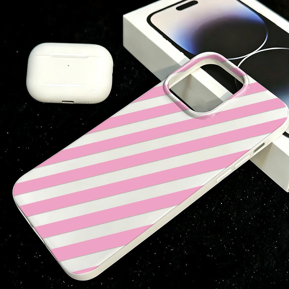 Pink White Oblique Stripe Soft Tpu Case For Iphone 11 12 13 14 15 Plus 16 17 Pro Max 17Air Shockproof Anti-Fall Slim Back Cover