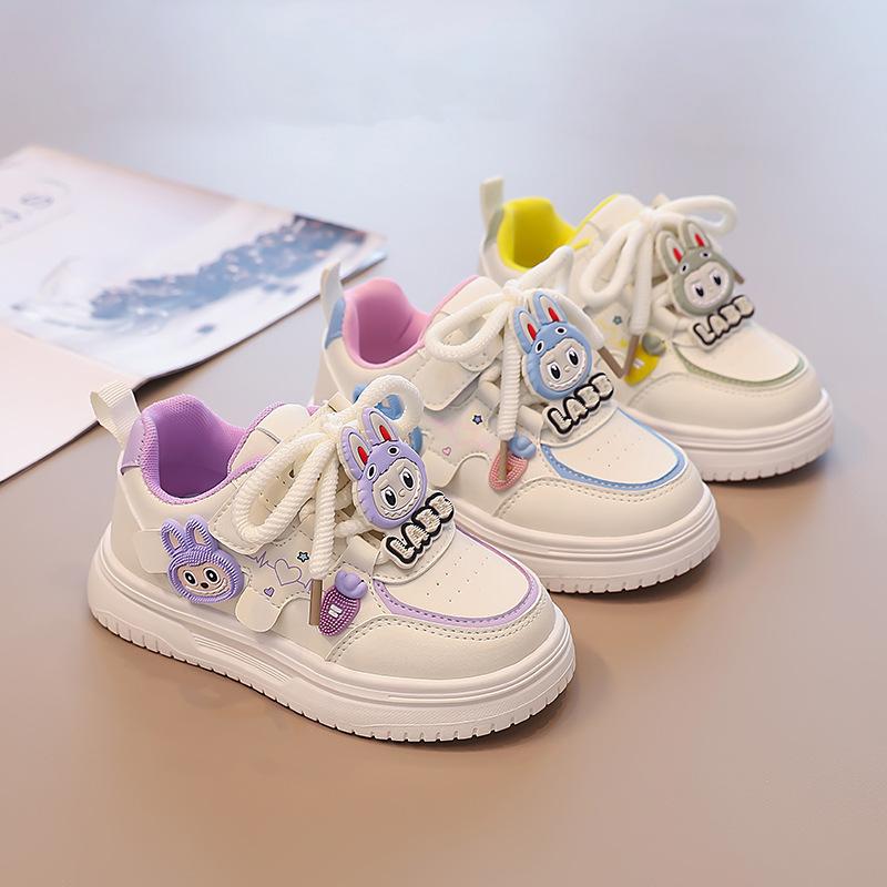 Girls' Cartoon Soft-soled Sports Shoes Fashionable and Versatile Breathable White Shoes
