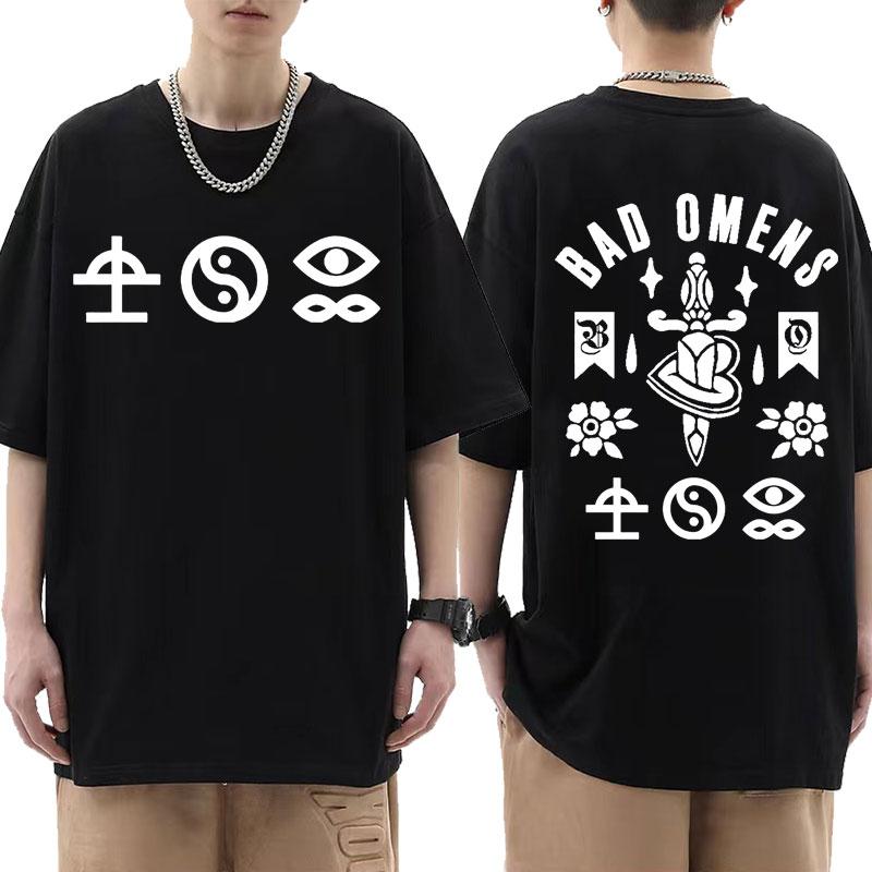 American music Tshirt Bad Omens band tour death skull pattern Tshirt Gothic rock style mens  womens pure cotton Tshirt M