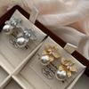 High-Brightness Pearl Earrings, High-End Personality Exaggerated Earrings, Flower Temperament Jewelry, Cold Wind Slightly Inlaid Zircon Stud Earrings
