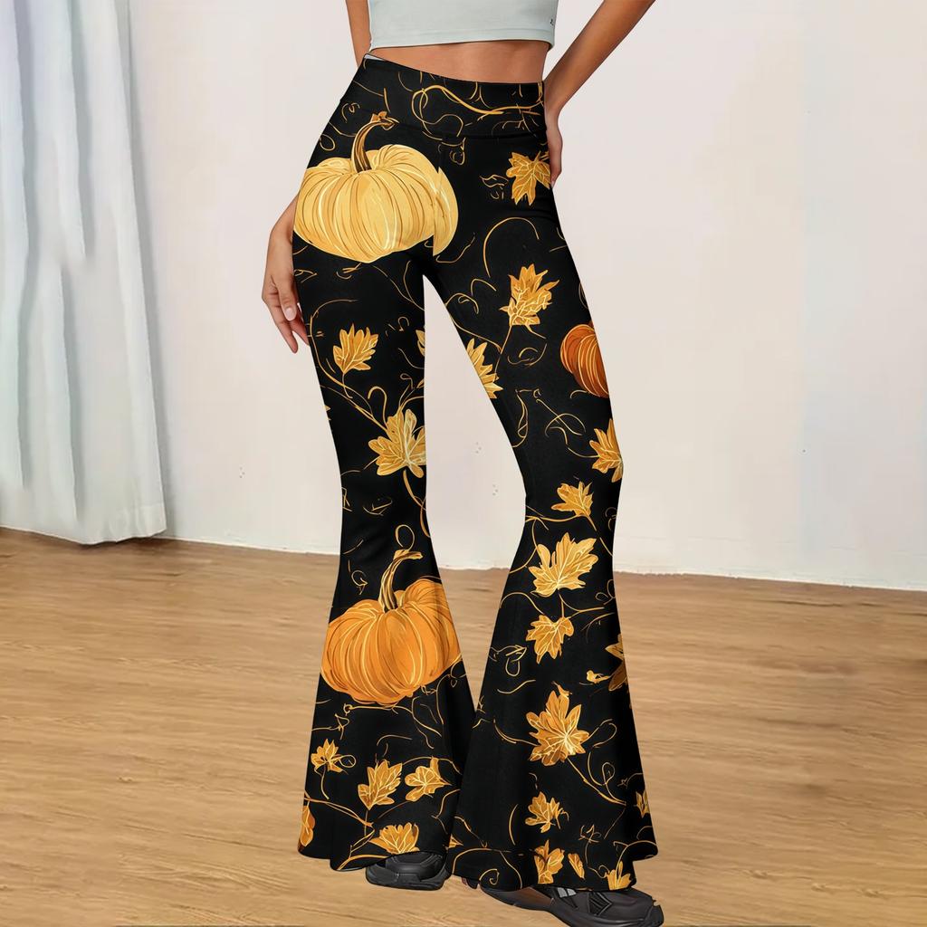 Women's Halloween Print Yoga Pants - Flared Leggings, Casual Stretchy Bell Bottom Pants for Women, for Yoga, Daily Wear and Party