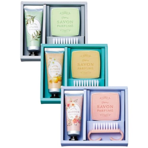 Marutatsu Labelle Hand Care Gift Set (3-Piece Set + Message Card) - Garden Olive & Honey. Small Gifts, Handkerchiefs, Popular Gifts for Women, Birthda