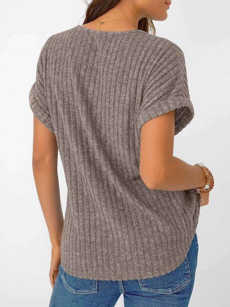 2026 Summer European & American Plus Size Women's V-neck Casual Brushed Solid Color T-shirt