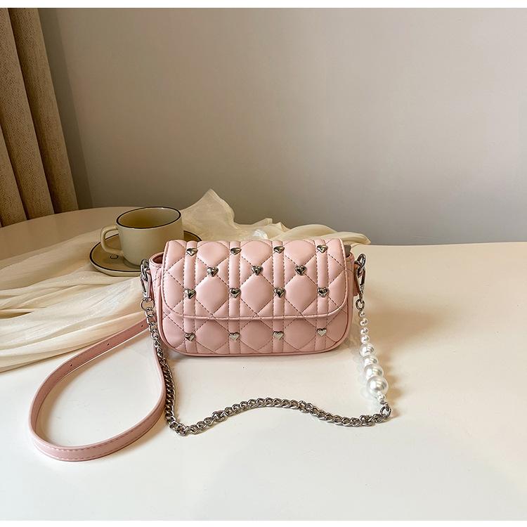 Pearl Chain Texture Crossbody Bag for Women Love Texture One Shoulder Armpit Bags Versatile Shopping Switch Bags Trend