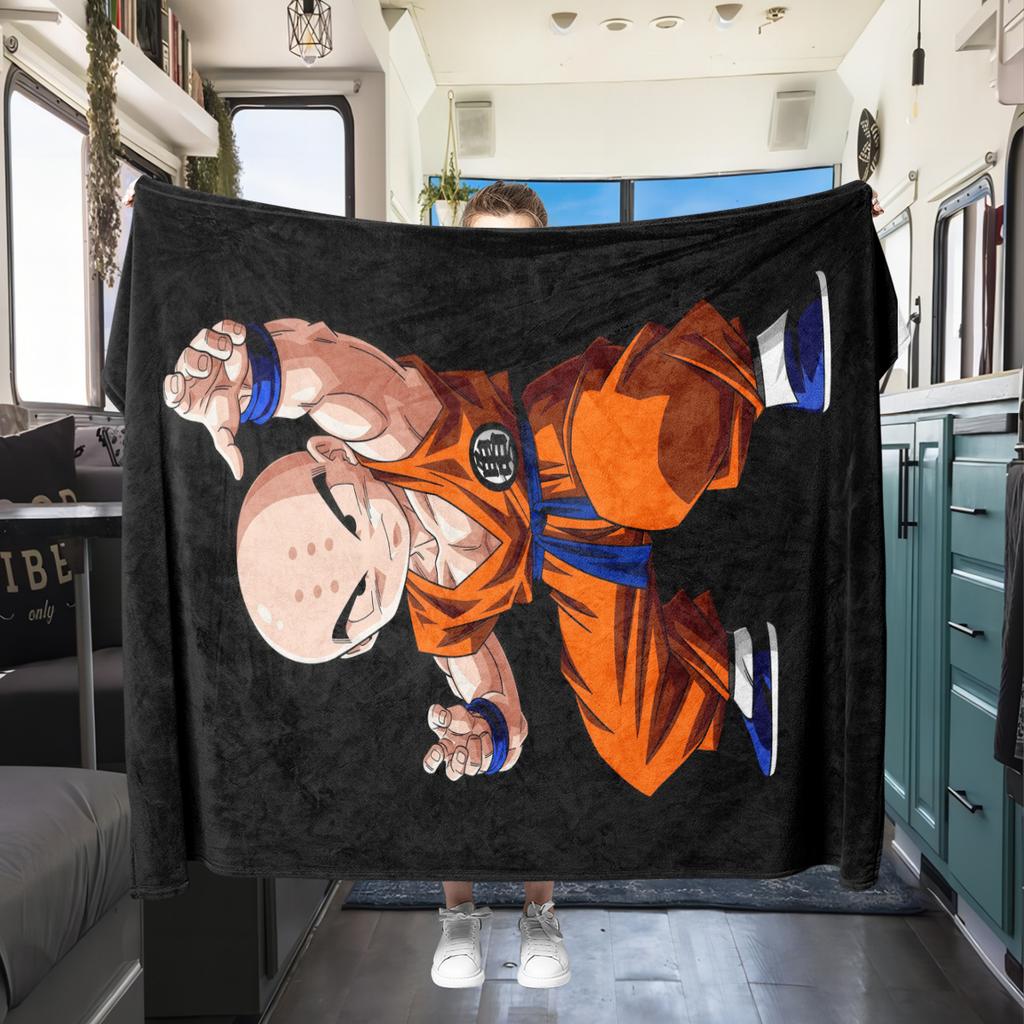 1PC Krillin Print Flannel Blanket, High quality All Seasons, Home Decor, Warmth and Comfort, Perfect for Christmas Gifts
