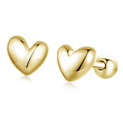Gold-plated Heart-shaped Screw-back Stud Earrings for Girls