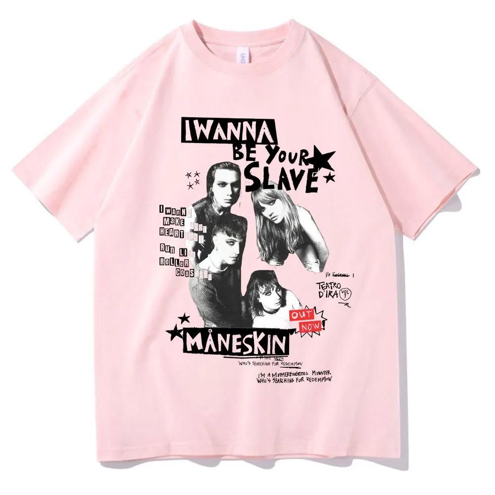 I Wanna Be Your Slave Maneskin T-shirt Band Rock Italiana T Shirt Uomo Donna Vintage Hip Hop Abbigliamento Streetwear alta qualità morbido