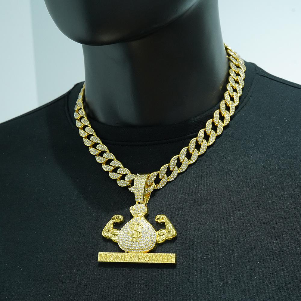 Dollar $Symbol Muscle Money Bag Pendant Money Power Hip Hop Necklace Men'S Accessories
