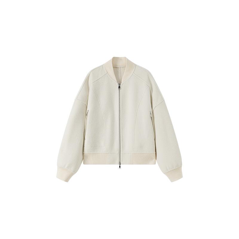 

Осень и зима новый вязаный в рубчик комбинированный воротник-стойка на молнии шерстяное пальто женское короткое пальто женская куртка бейсбольная форма L