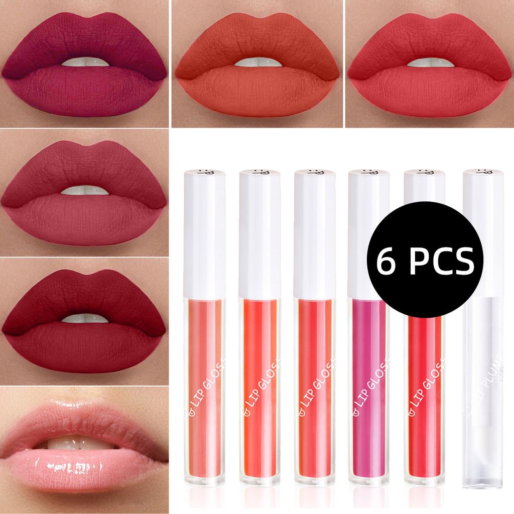 LAMUSELAND Lips Set Keep Smile Waterproof Matte Liquid Lipstick Long-Lasting Non-stick Cup Lip Gloss Lip Plump Oil Lip Makeup 1.5g