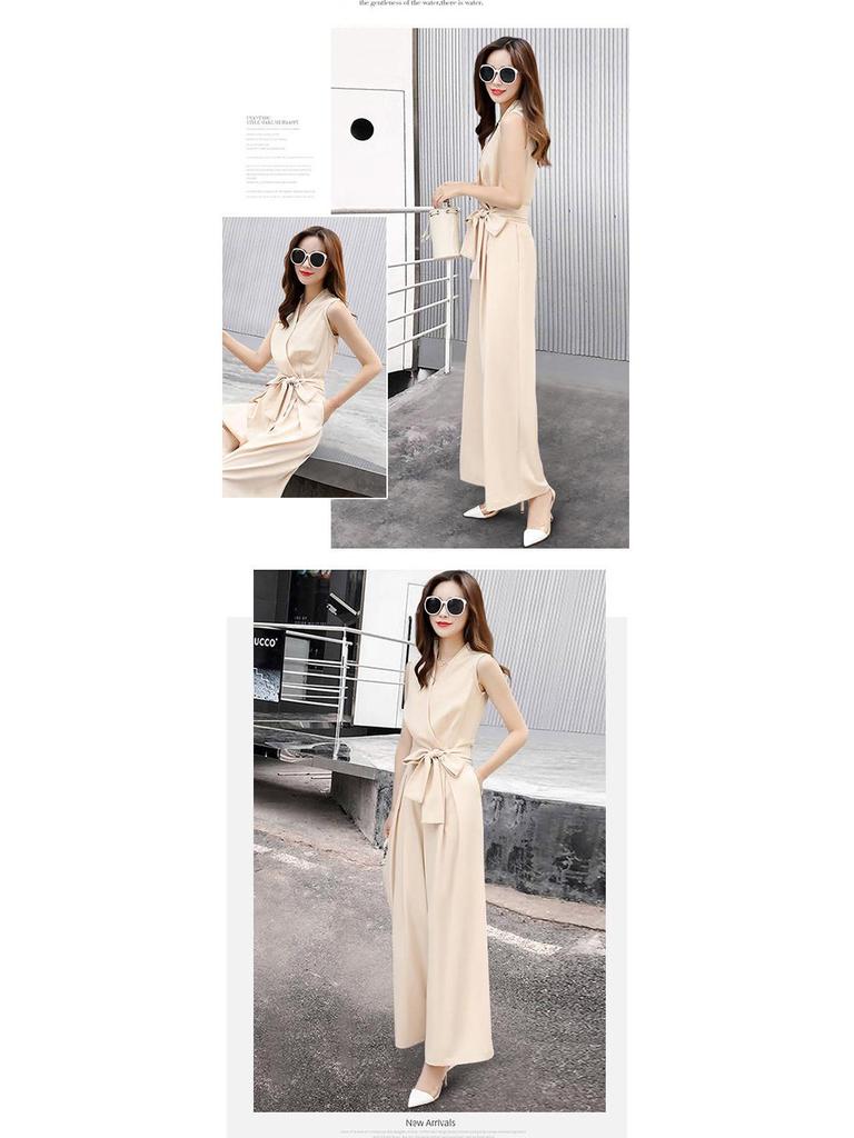 2025 Summer Fashion V-Neck Slim Fit Wide-Leg Jumpsuit for Women