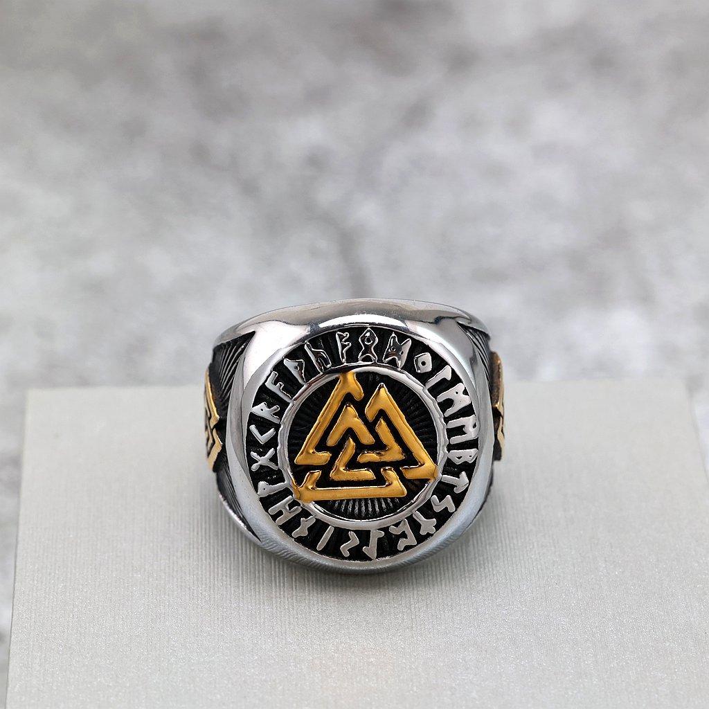 Vintage Solid Stainless Steel Viking Rune Triangle Design Unisex Matching Rings