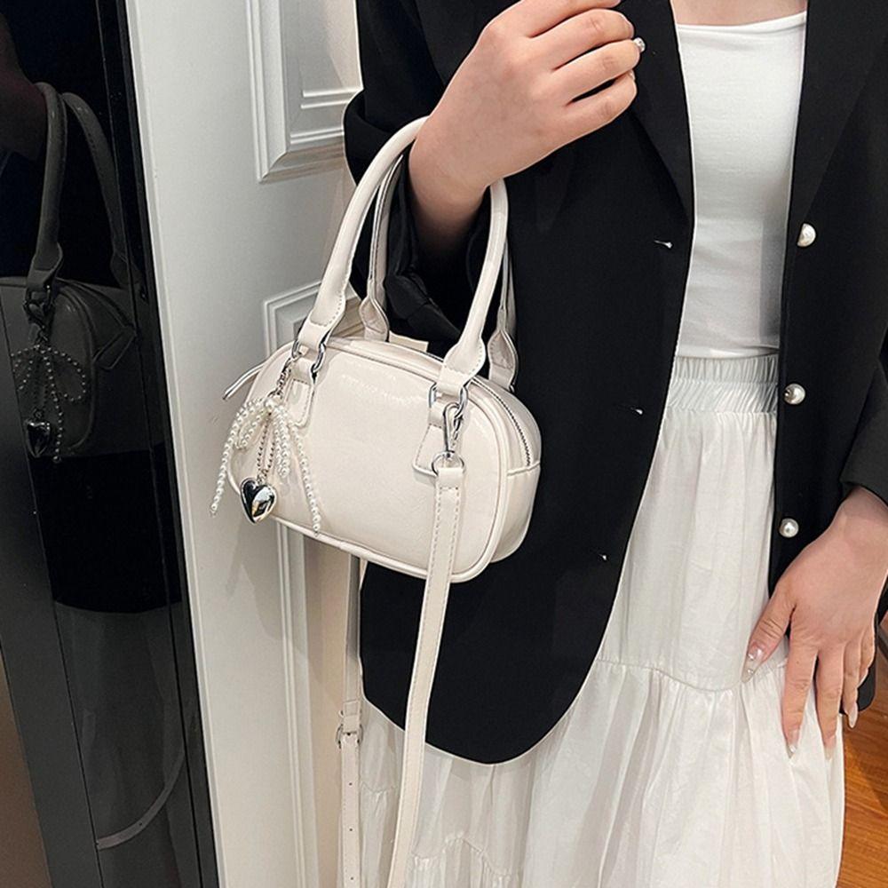 

Shoulder Bag Silver Handbag With Pendant Boston Bag Elegant PU Bowling Bag Shopping чёрный