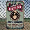 VintCoffeeBarAlumSign 1pc Vintage Aluminum Coffee Bar Sign - 2D Waterproof Wall Art, "Open 24H" for Home/Bar/Cafe