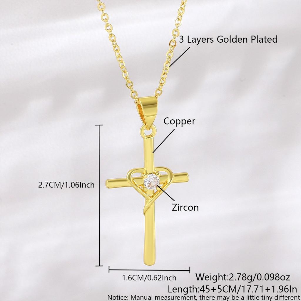 Square Sugar Zircon Cross Pendant Necklace - Simple, Fashionable, Daily Wear Collar Chain