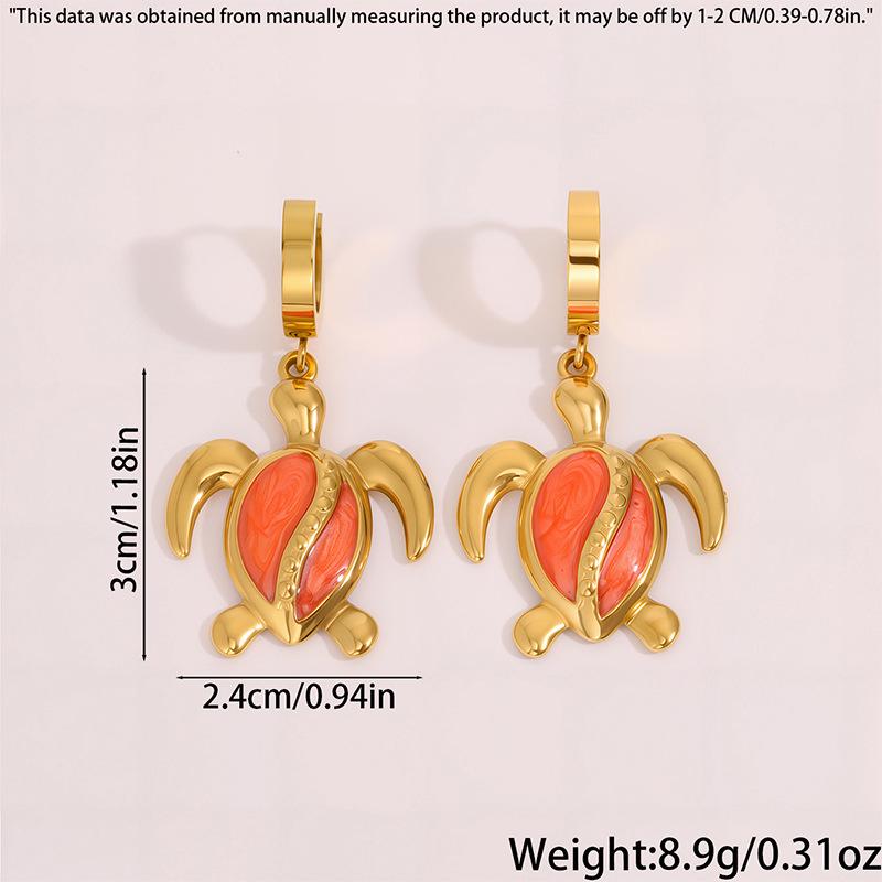 Ocean Style Sea Turtle Enamel Dangle Earrings - Women's Stainless Steel Luxury