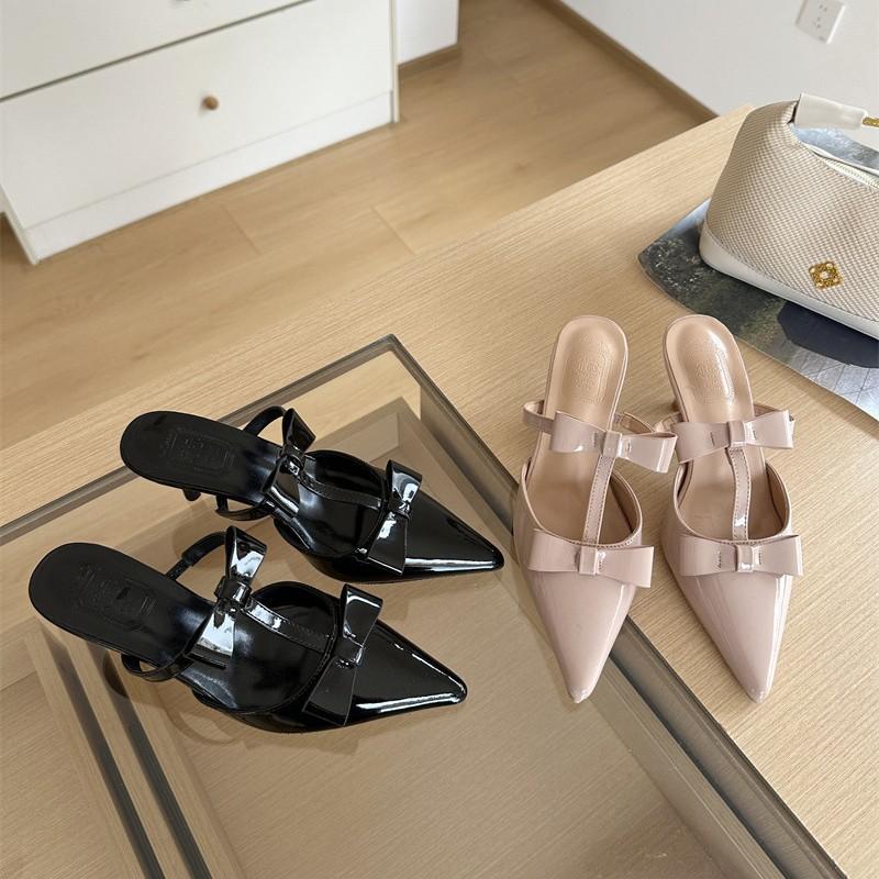 

Soft leather bag head shoes women s spring and summer pointed head sexy bow cross buckle strap thin heel low heel sandals good design sense 39 рожевий