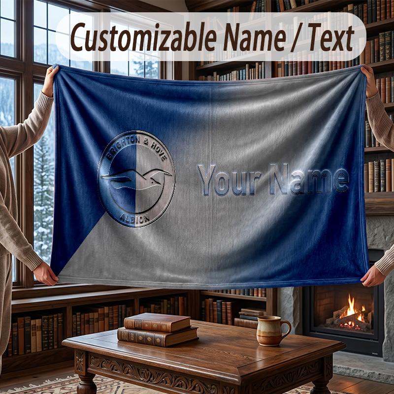 Custom Name Flannel Throw Blanket Brighton & Hove Albion Football Pattern Warm Home Decoration