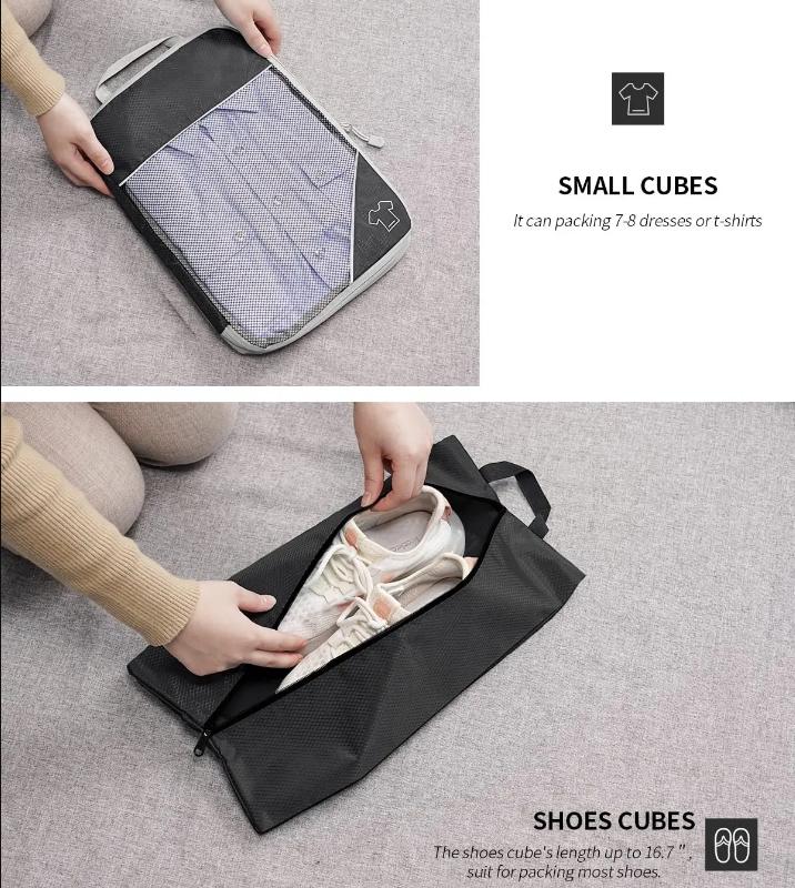 6PCS Mesh Visual Luggage Portable Packing Cubes Lightweight Suitcase Bag Compressed Travel Storage Organizer Set with Shoe Bag
