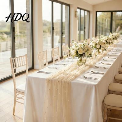 Copritavolo Romantico per Feste Runner con Perle Finte Tulle Trasparente Runner Lavabile Sala da Pranzo Matrimoni Eleganti Vacanze Tessuto Leggero Eventi