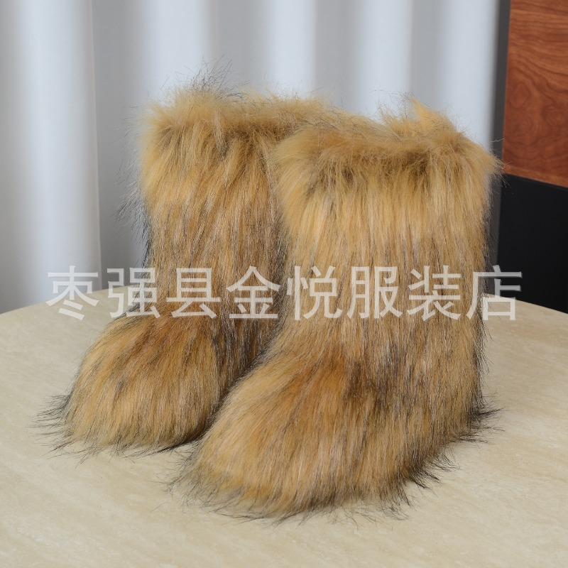 Fox Fur Snow Boots Autumn and Winter Warm and Cold Thickened Medium Tube Imitation Fur Boots Fashion Wool Boots