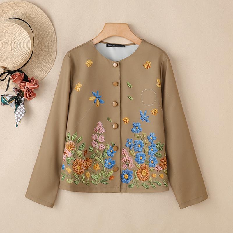 ZANZEA Women Round Neck Long Sleeve Loose Floral Print Blouse