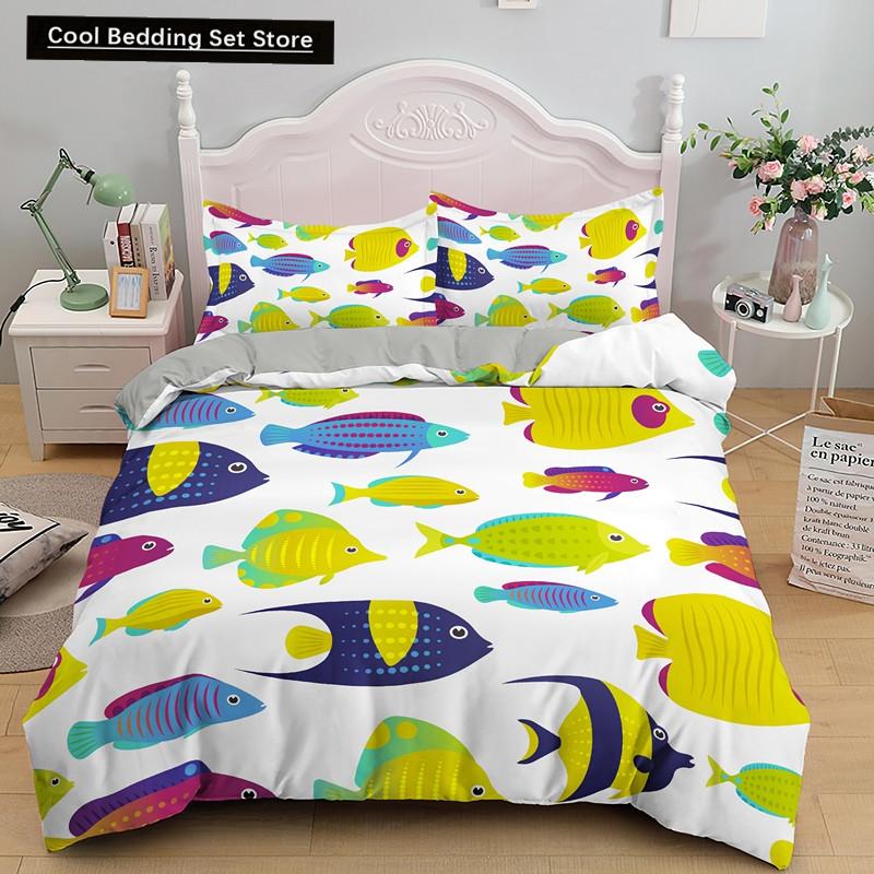 Goldfish Duvet Cover King/Queen Size Golden Red 3D Animal Bedding Set for Kid Teen Adult,Fish Themed Quilt Cover with Pillowcase