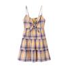 Women's Summer Plaid Bow Lace-Up Mini Dress