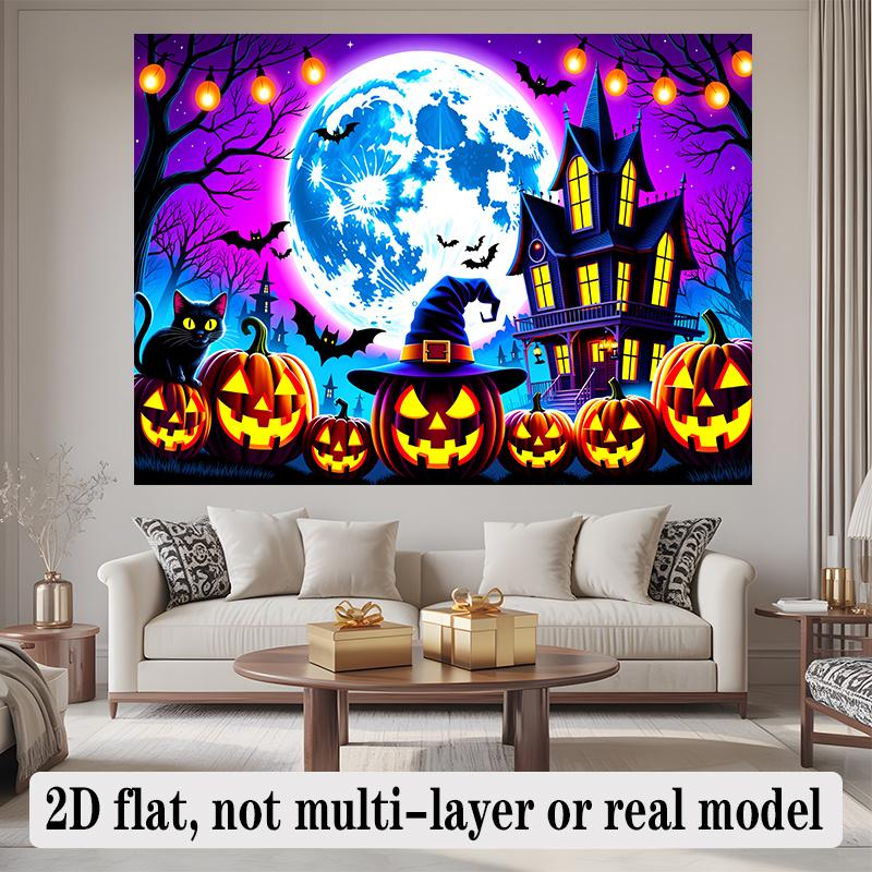 Party Backdrop Halloween Castle Moon Flat Spooky Gothic Pumpkin Panel Parties Photo Background Decor Front Door Decor