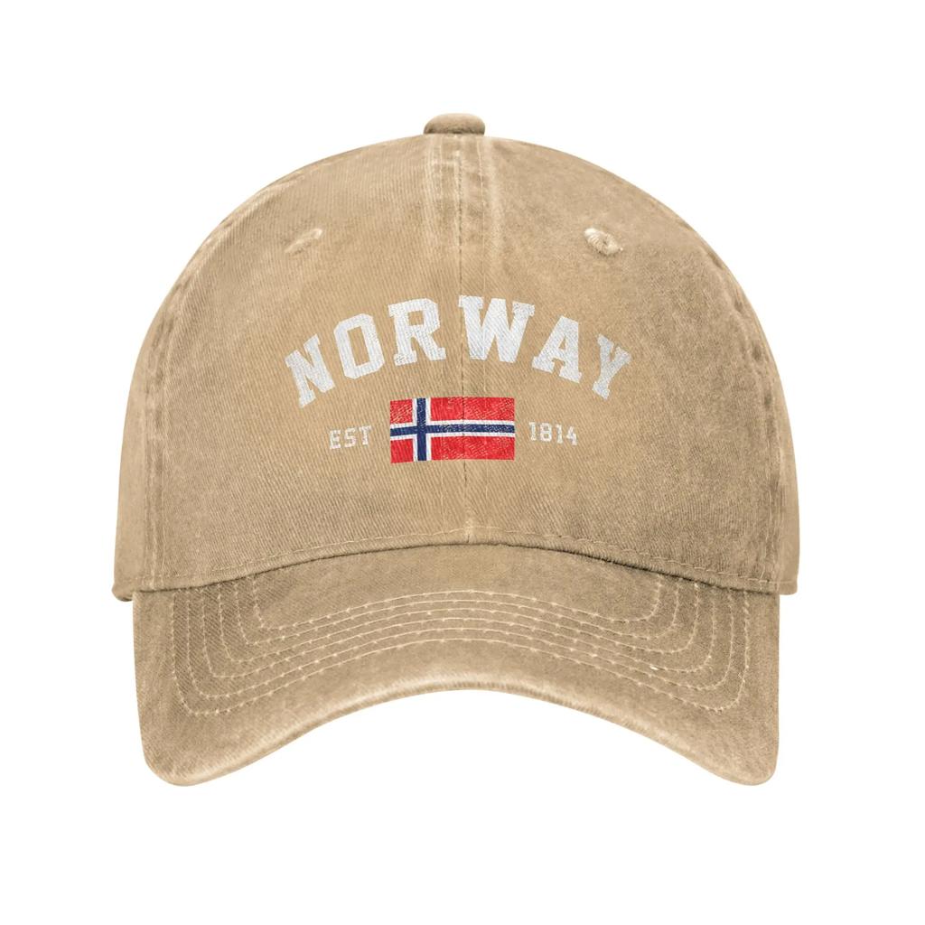 Vintage Norwegen Est. 1814 Norwegische Flagge Baseballkappe für Herren Damen Used-Denim Kopfbedeckung Outdoor Sommerhüte Kappe