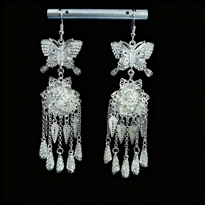 Ethnic style earrings Alloy silver-plated Miao ethnic minority Dong Yi earrings Earrings