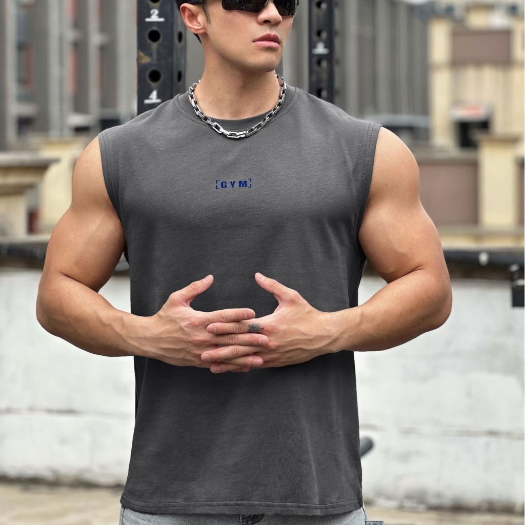 American Style Men's Summer Wide Shoulder Cotton Fitness Vest Casual Sports Running Sleeveless Top