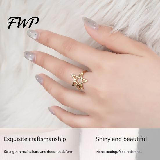 Hollow Star Shape Finger Ring Thumb Adjustable Opening Design Titanium Steel Band Versatile Jewelry Gift